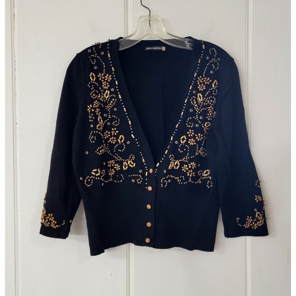 Sweaterworks Sweaters - Vintage Sweaterworks Cropped Black Sweater Embroidered with Wooden Beads